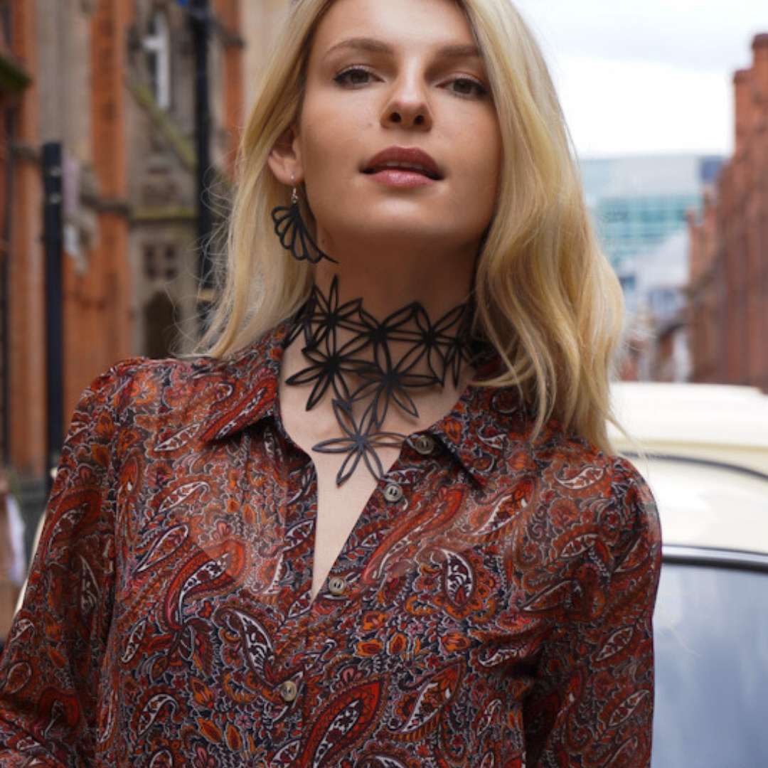 Pentas black star flower recycled rubber choker