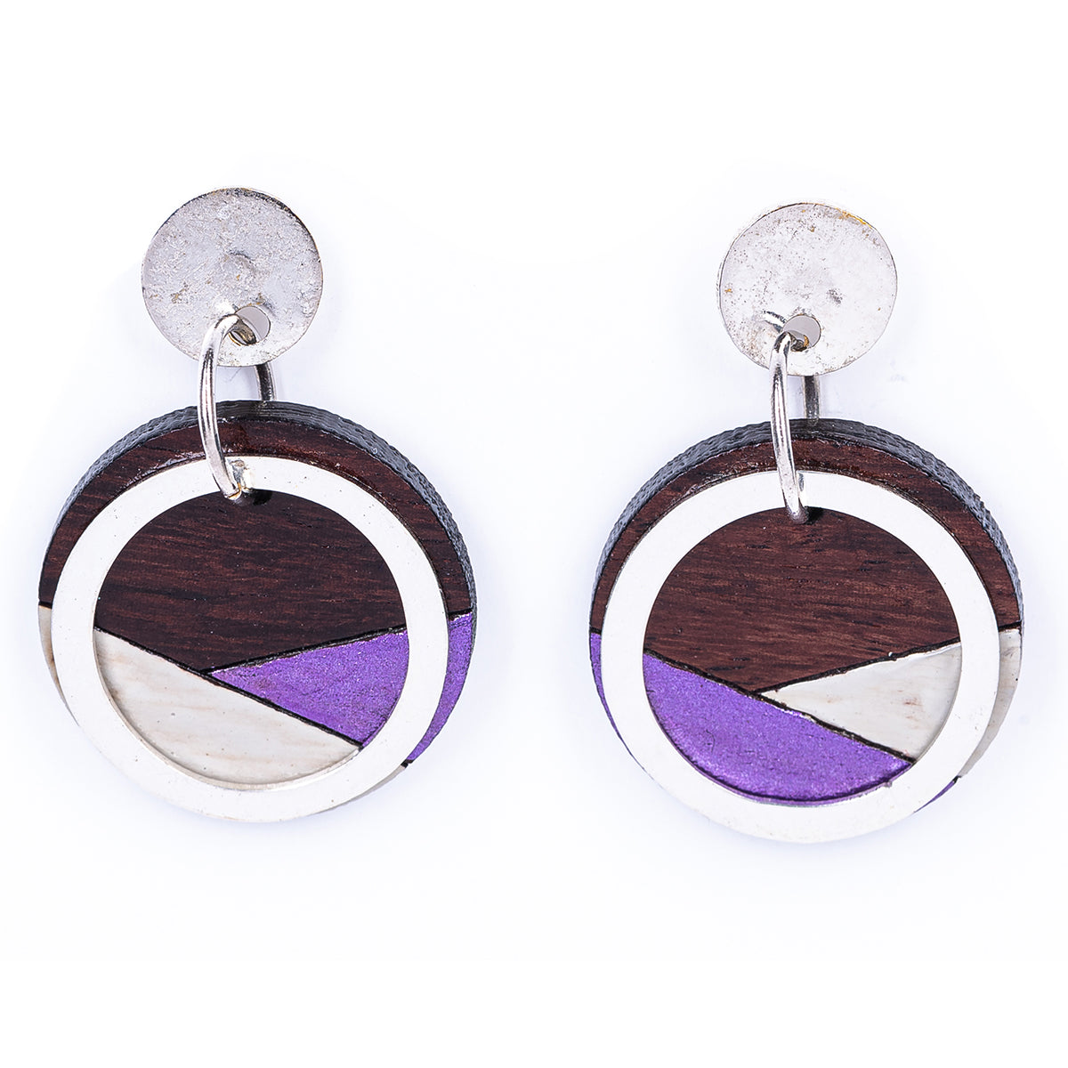 Contour recycled wood silver earrings close up