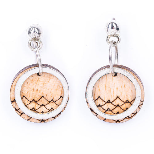Cove recycled wood drop earrings close up