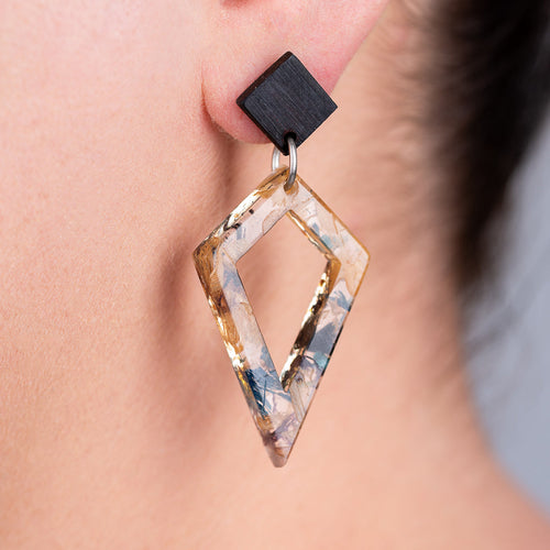 Prism recycled skateboard resin earrings detail