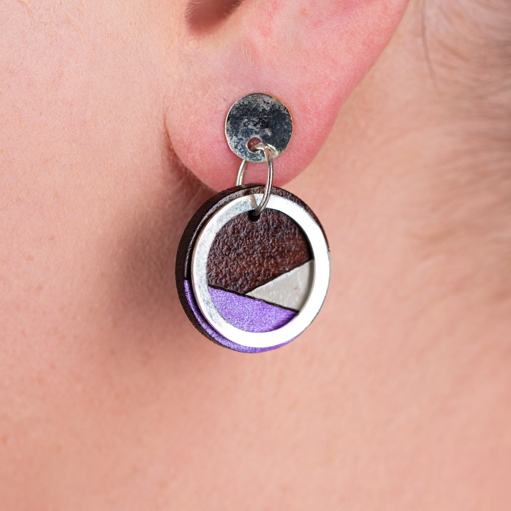 Contour lightweight recycled wood silver earrings