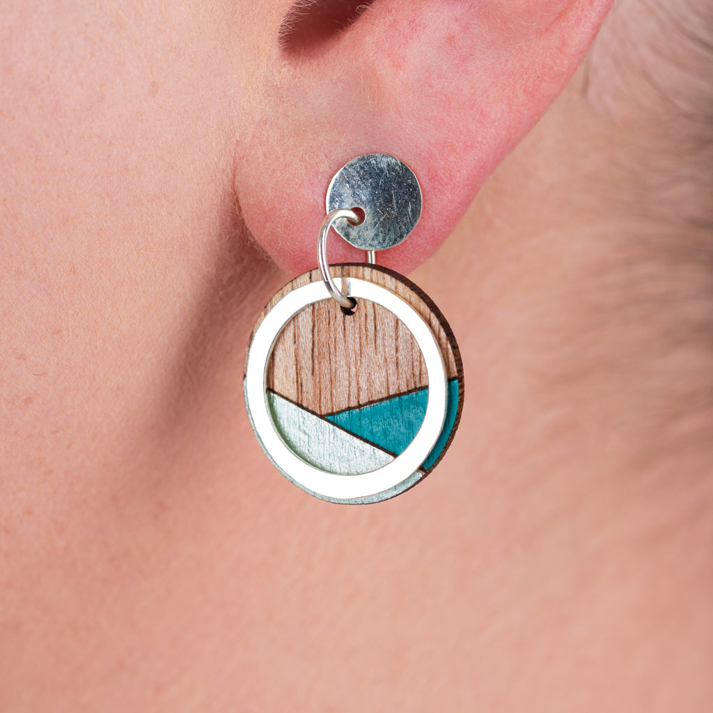 Contour colourful recycled wood silver earrings