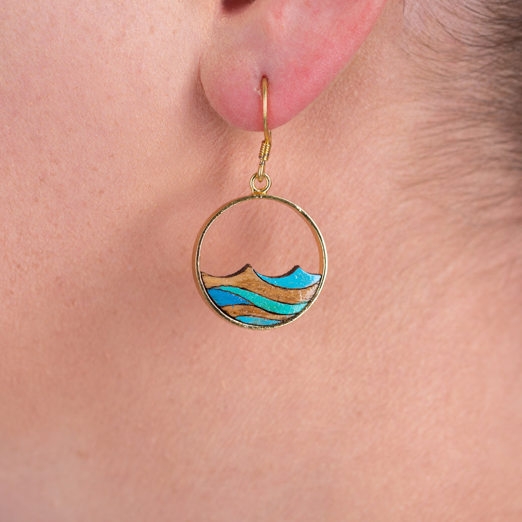 Ocean recycled wood earrings with gold plated details