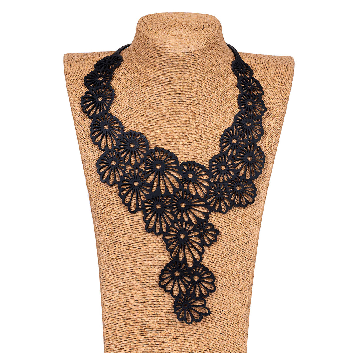 Daisy black recycled rubber floral statement necklace