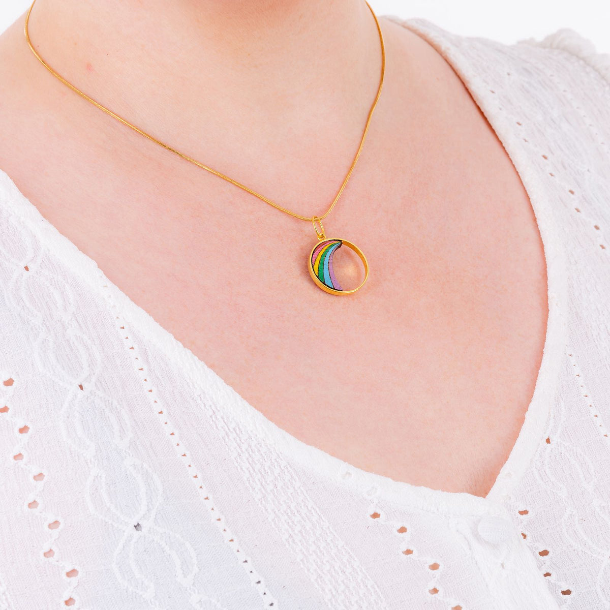 Rainbow colourful recycled wood necklace