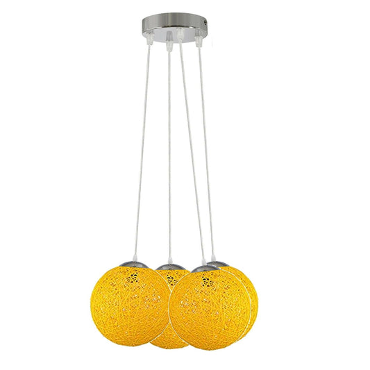 Rattan Wicker Woven Ball Globe Yellow Pendant Lampshade Four