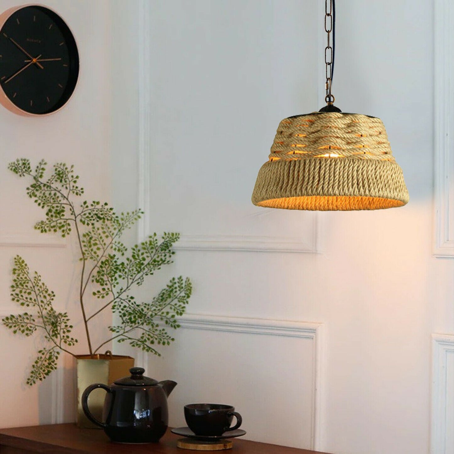 Basket Shape Ceiling Pendant Light Hemp Rope Hanging Light E27 Lamp