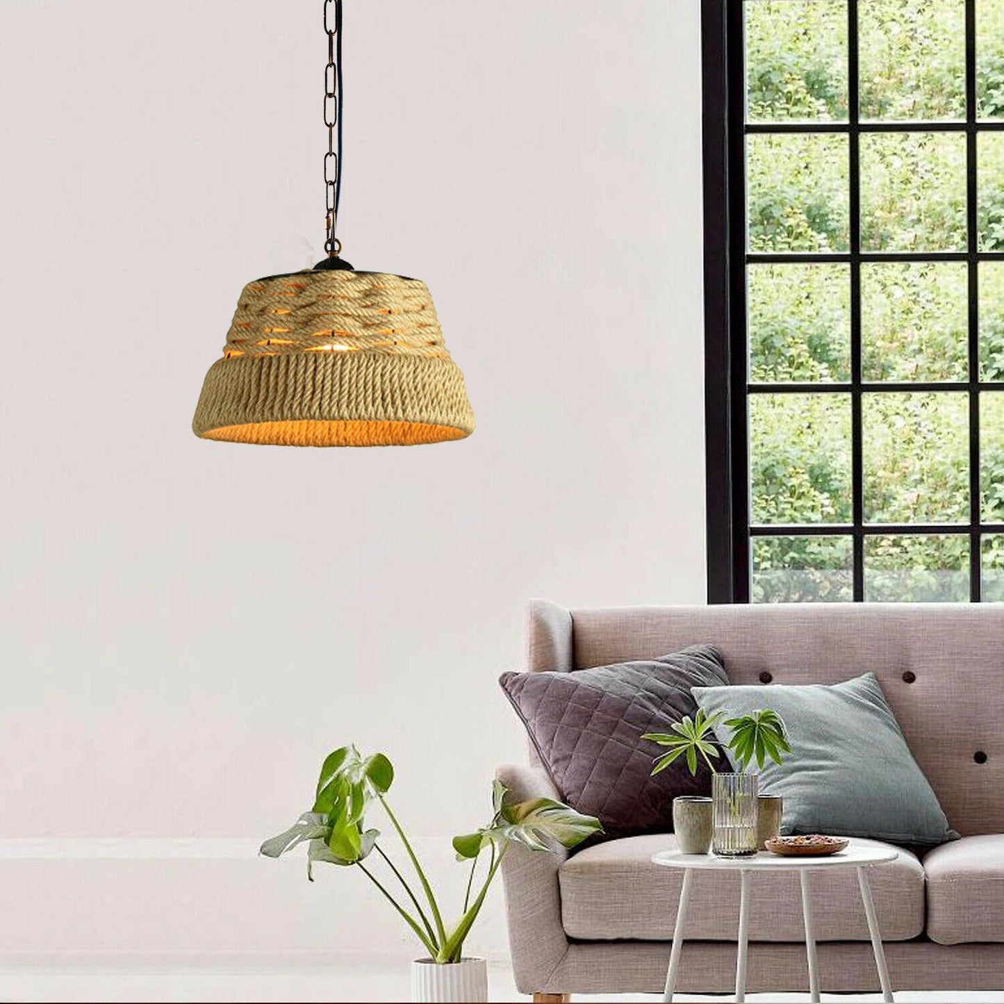 Basket Shape Ceiling Pendant Light Hemp Rope Hanging Light E27 Lamp