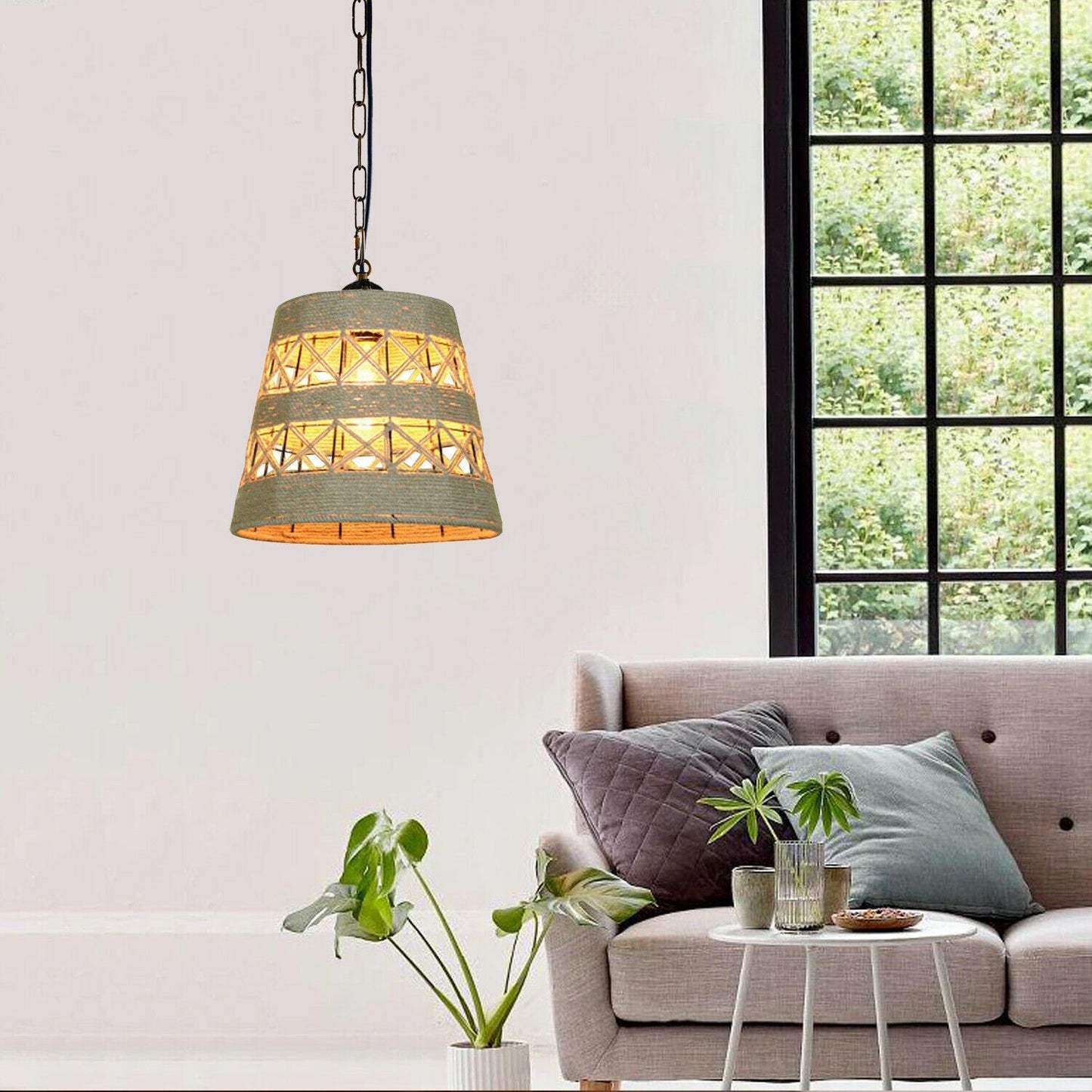 Drum Shape Ceiling Pendant Light Hemp Rope Hanging Light E27 Lamp