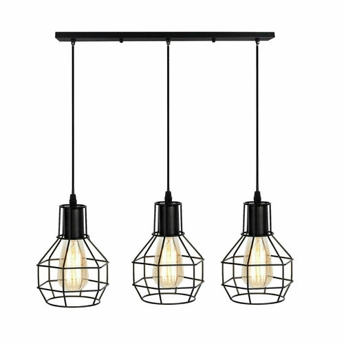 Retro Loft 3 Head Ceiling Light Shade Pendant Lamp With Bulbs