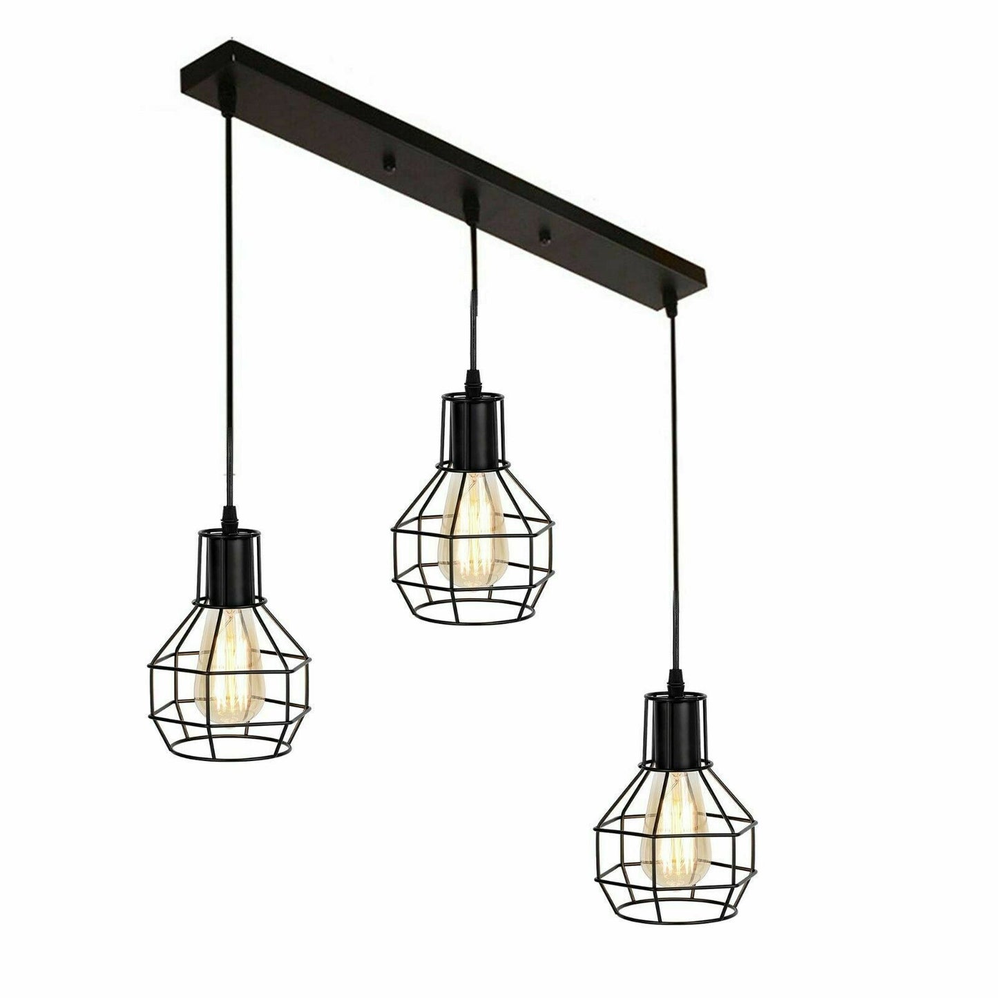 Retro Loft 3 Head Ceiling Light Shade Pendant Lamp With Bulbs