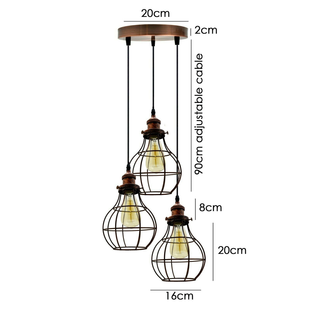 Vintage 3-Light Metal Cage Pendant