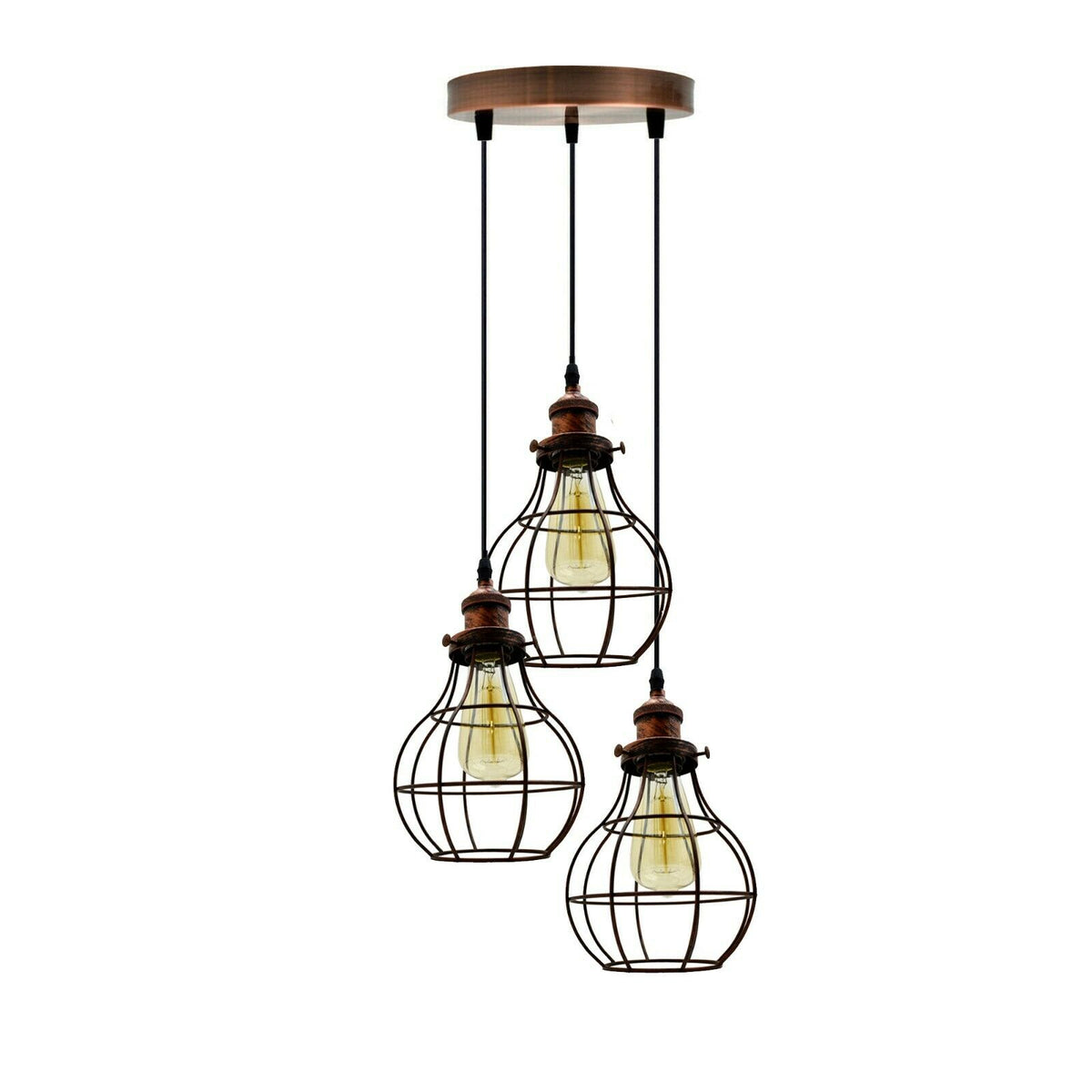 Vintage 3-Light Metal Cage Pendant