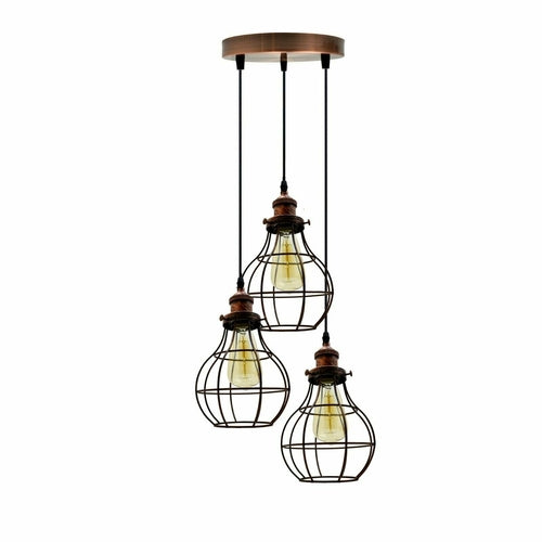 Vintage 3-Light Metal Cage Pendant
