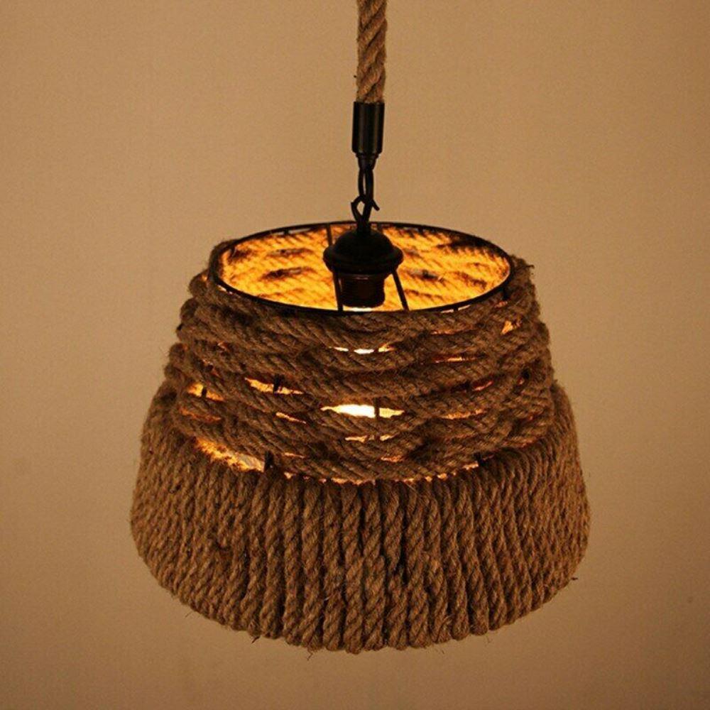 Hemp Rope Iron Industrial Light Loft Pendant Ceiling Retro Lamp