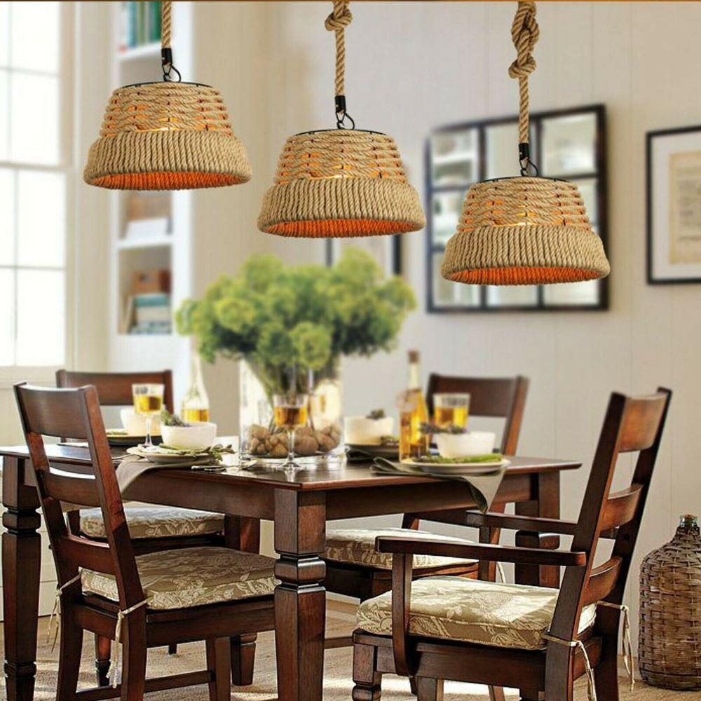 Hemp Rope Iron Industrial Light Loft Pendant Ceiling Retro Lamp