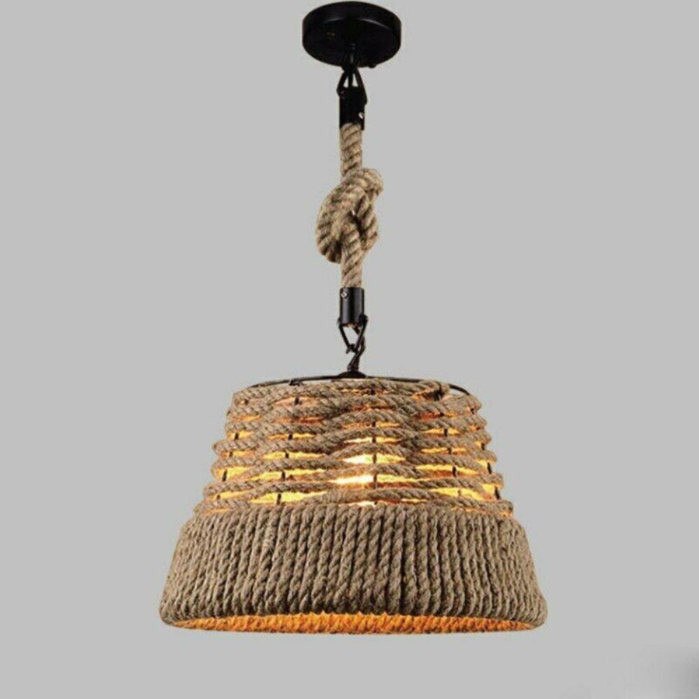 Hemp Rope Iron Industrial Light Loft Pendant Ceiling Retro Lamp