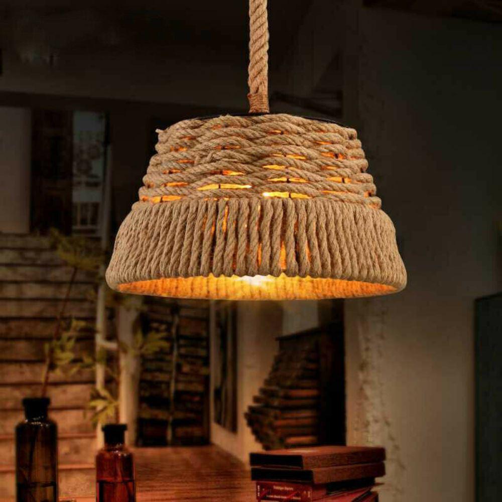 Hemp Rope Iron Industrial Light Loft Pendant Ceiling Retro Lamp