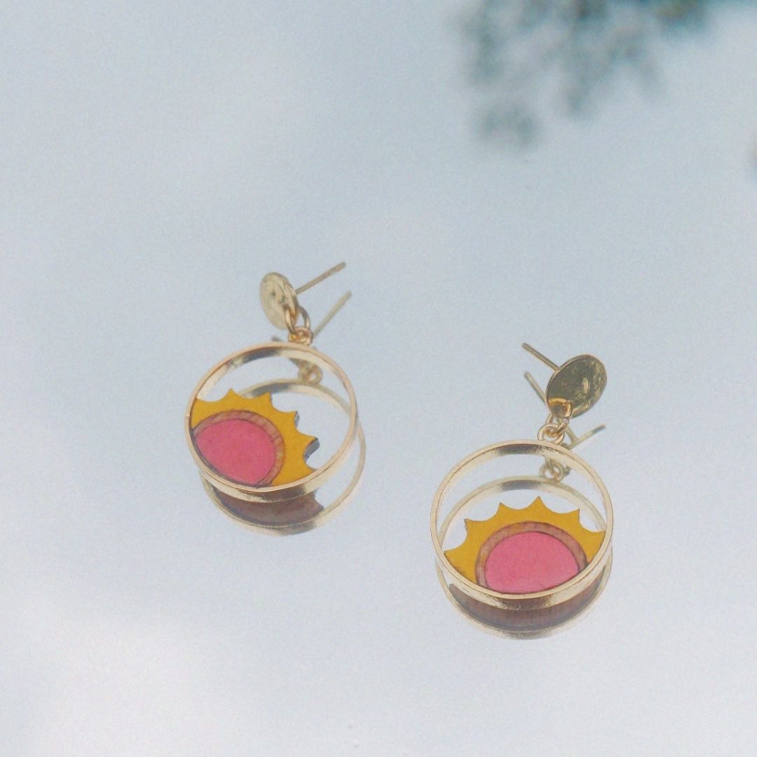Sunshine Recycled Wood Gold Plated Earrings product view