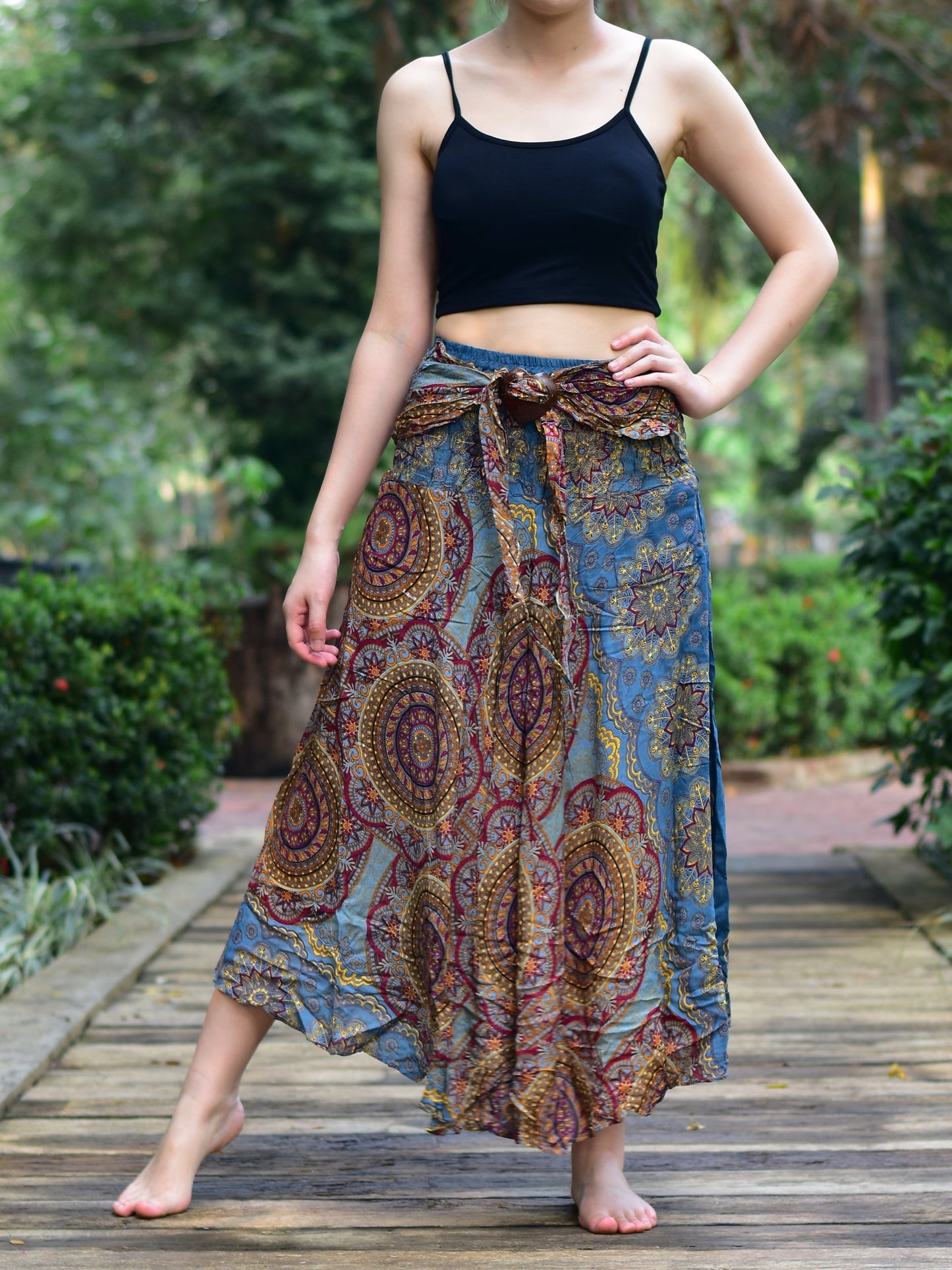 Boho Grey Solar Circle Long Skirt/ Sundress With Coconut Buckle