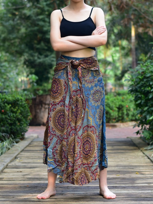 Boho Grey Solar Circle Long Skirt/ Sundress With Coconut Buckle