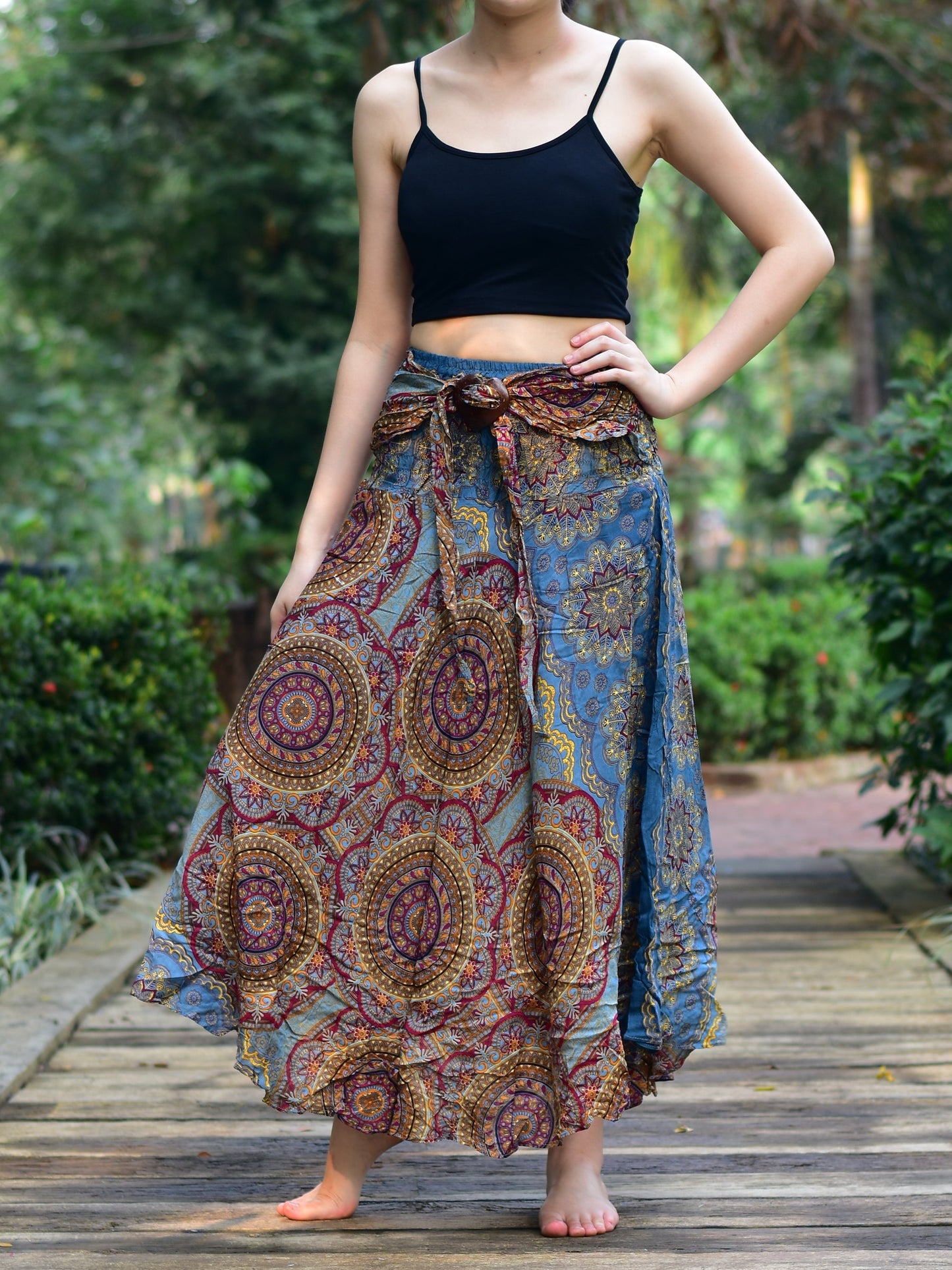 Boho Grey Solar Circle Long Skirt/ Sundress With Coconut Buckle