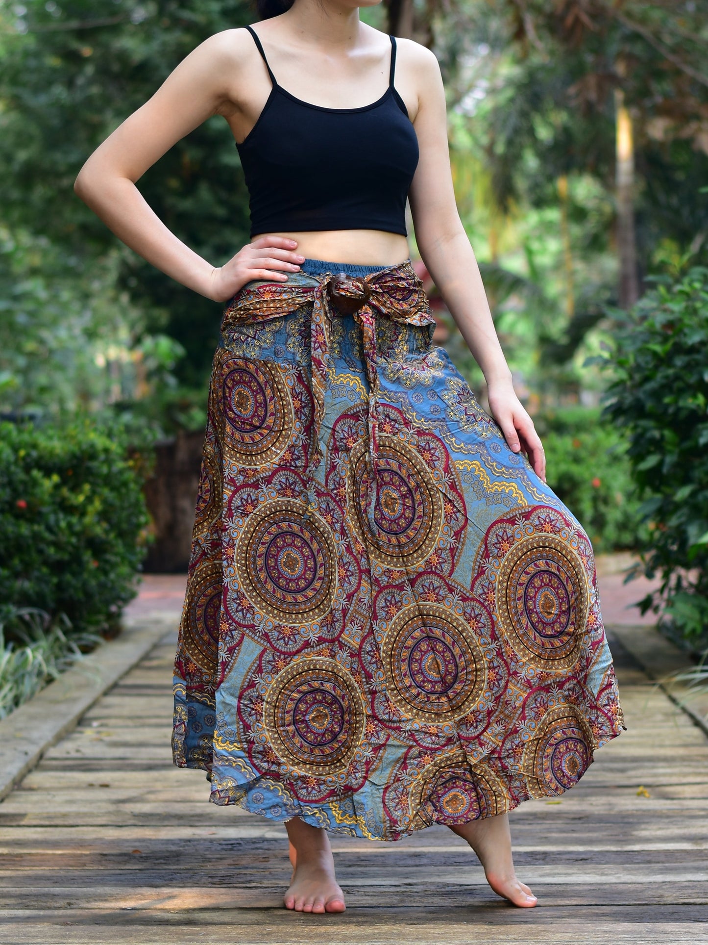 Boho Grey Solar Circle Long Skirt/ Sundress With Coconut Buckle