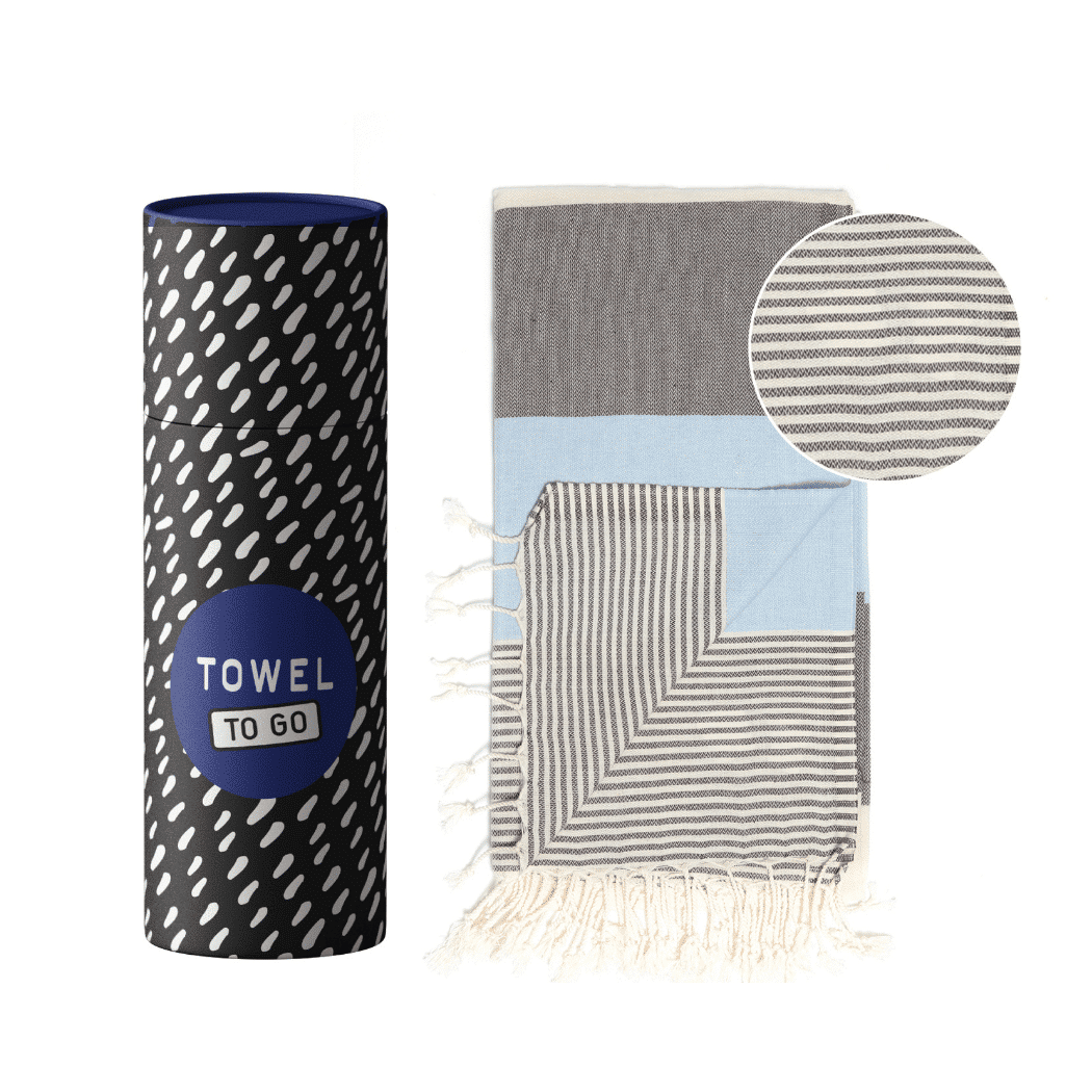 Beach Pool Hammam Towel, Blue - Black in Gift Box