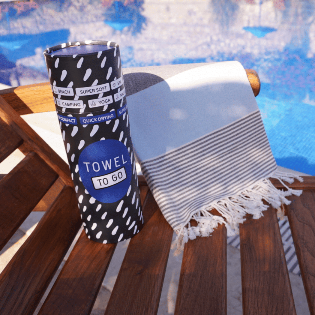 Beach Pool Hammam Towel, Blue - Black in Gift Box