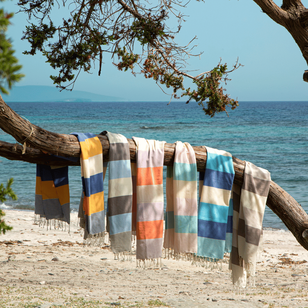 Beach Pool Hammam Towel, Blue - Black in Gift Box