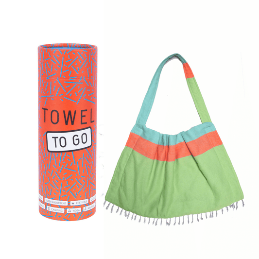 Two-in-One Beach Towel Bag Green Blue with Gift Box