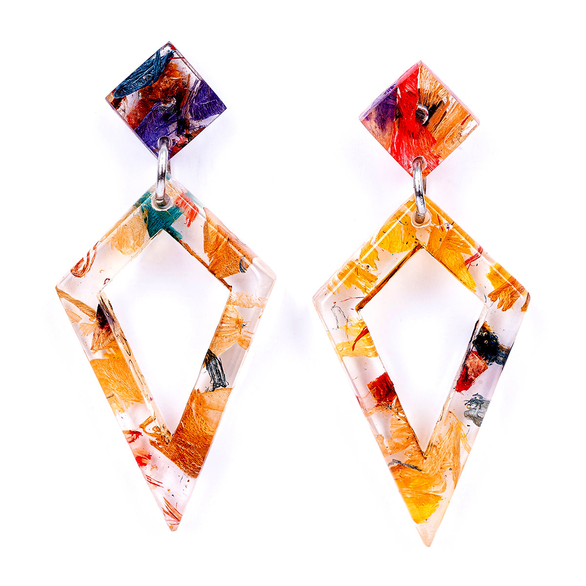 Prism recycled skateboard and resin statement earrings