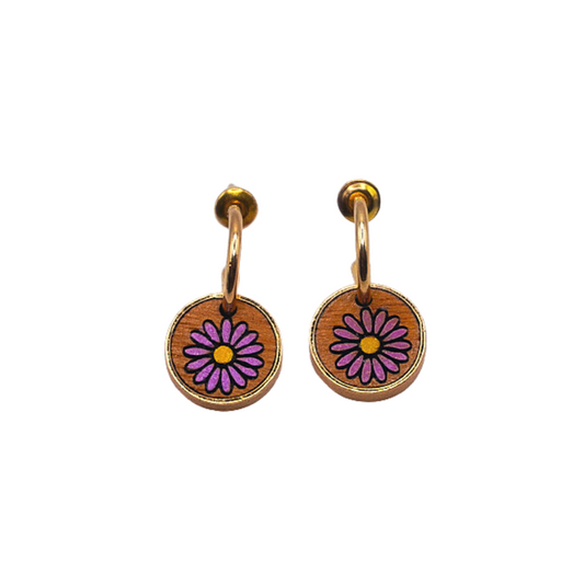 Aster Flower Recycled Wood Earrings