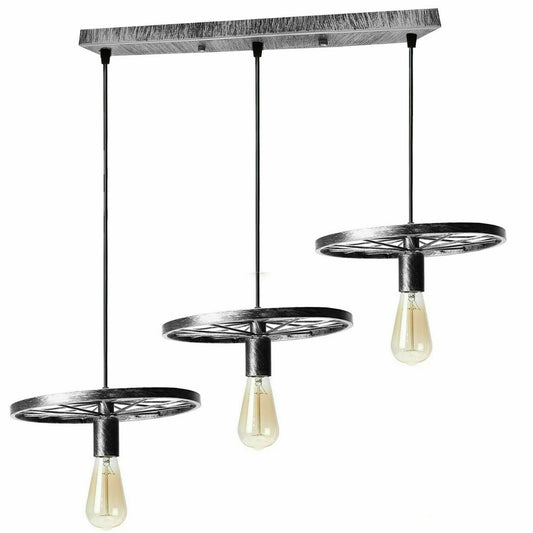 Brushed Silver Iron Wheel Chandelier Retro Industrial Style