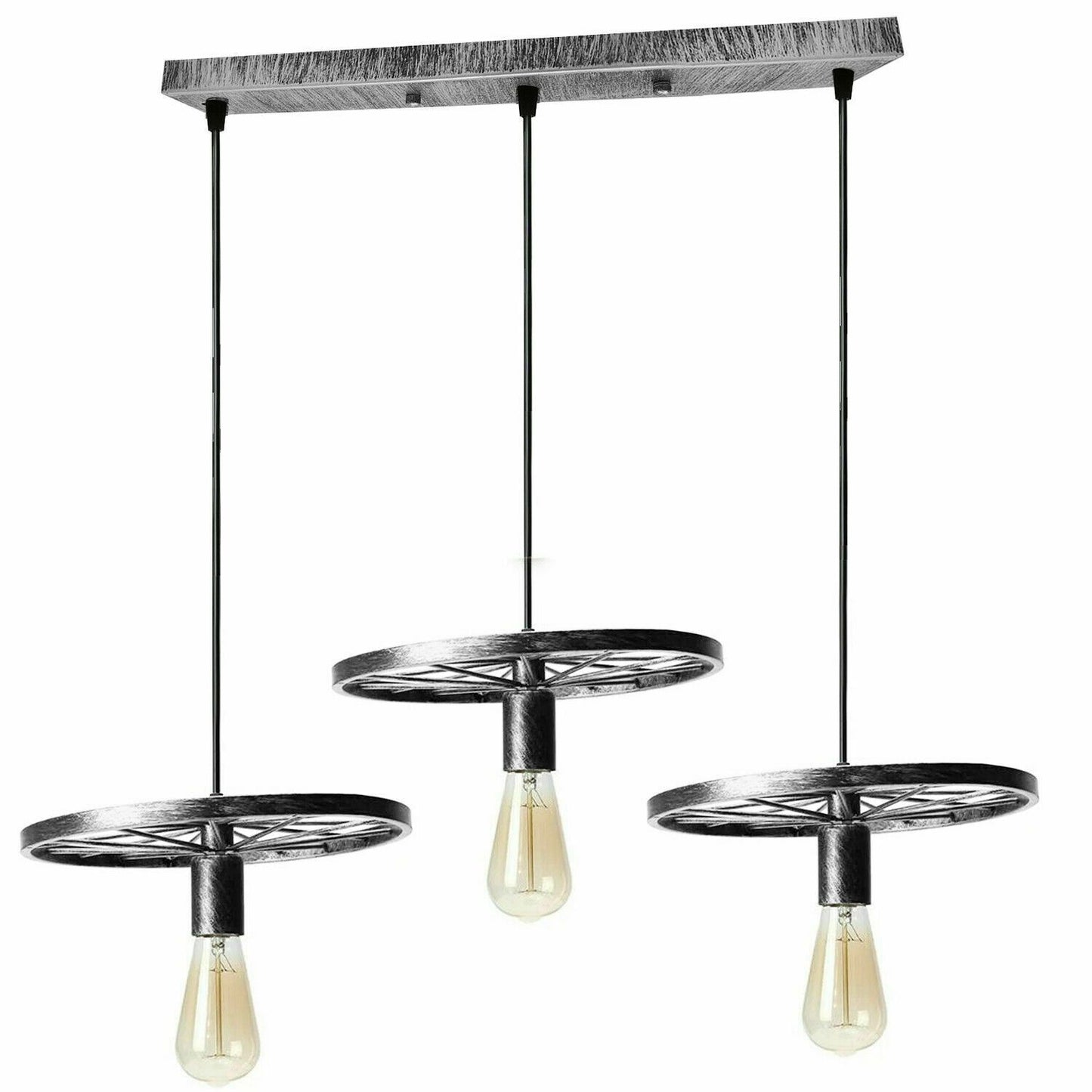 Brushed Silver Iron Wheel Chandelier Retro Industrial Style