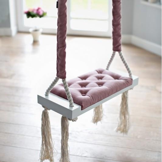 Wooden Swing Vintage Dirty Pink Velvet