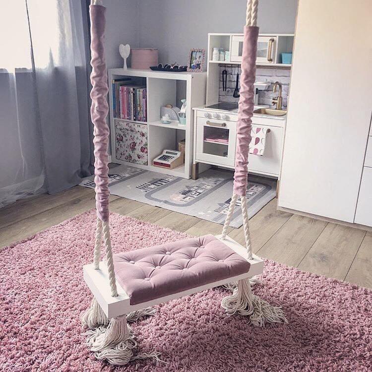 Wooden Swing Vintage Dirty Pink Velvet