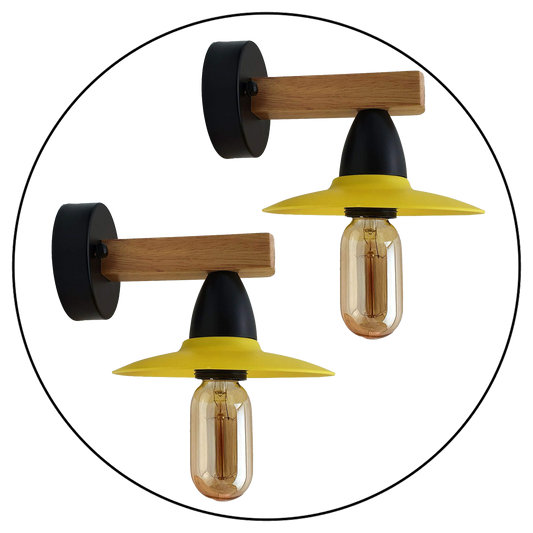 2 Pack Yellow Modern Vintage Wood Wall Light fixtures