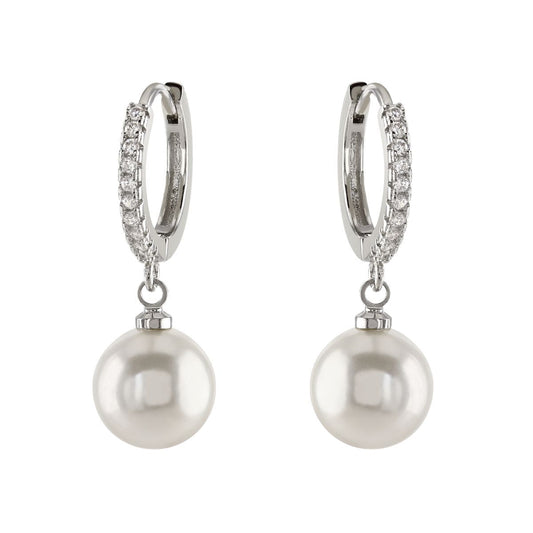 loveRocks Huggie Hoop Earring with Glass Pearl Drop Silver