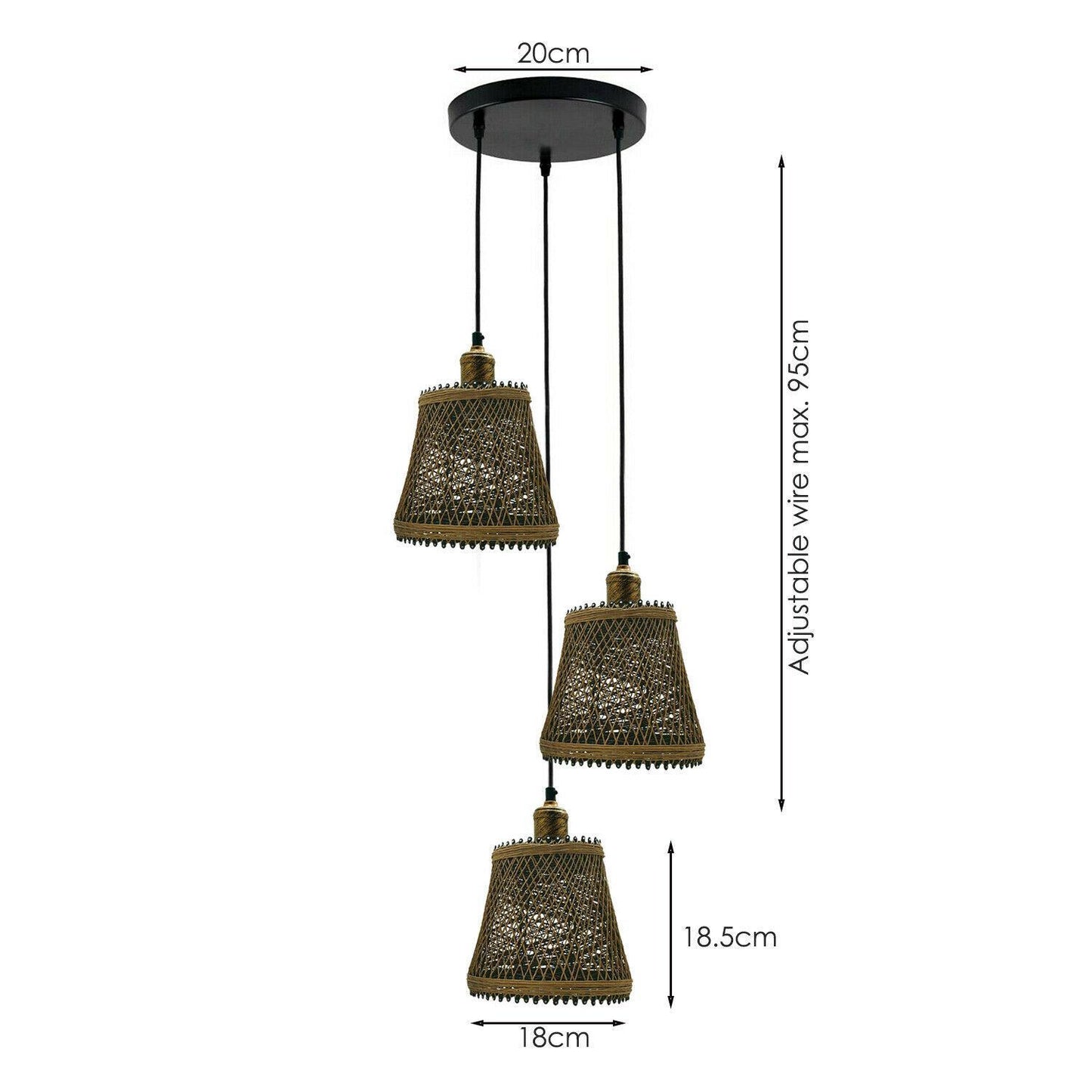 Industrial Rattan Wicker Design Chandelier Ceiling Pendant Light Brown