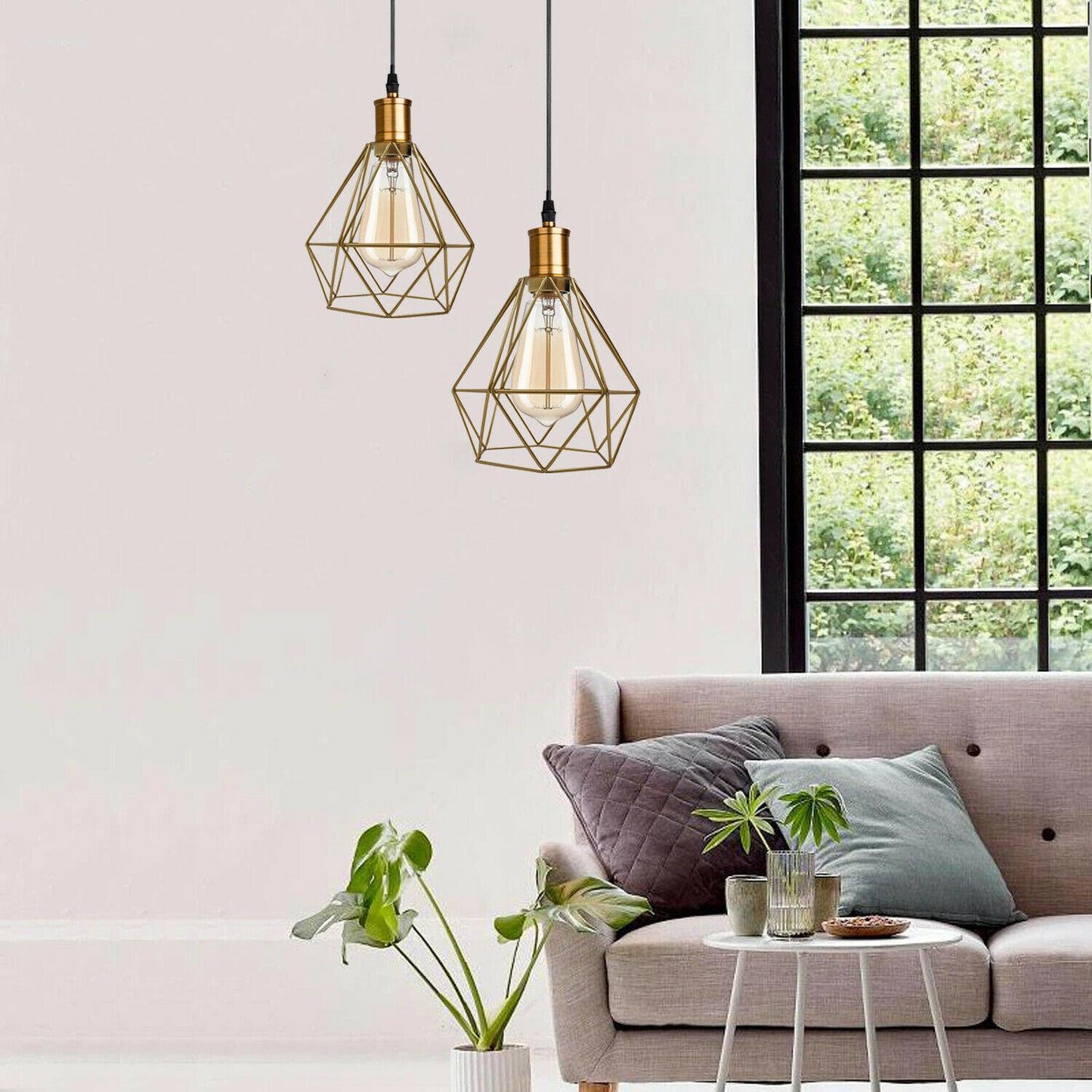 Modern Diamond Cage Pendant Light Fitting Geometric Wire Cage