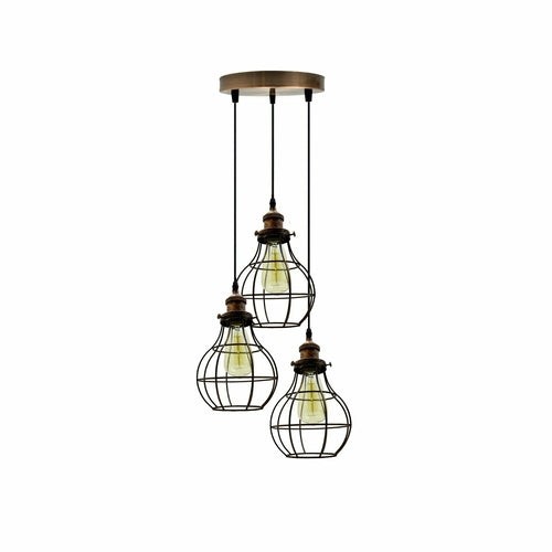 Vintage 3-Light Metal Cage Pendant