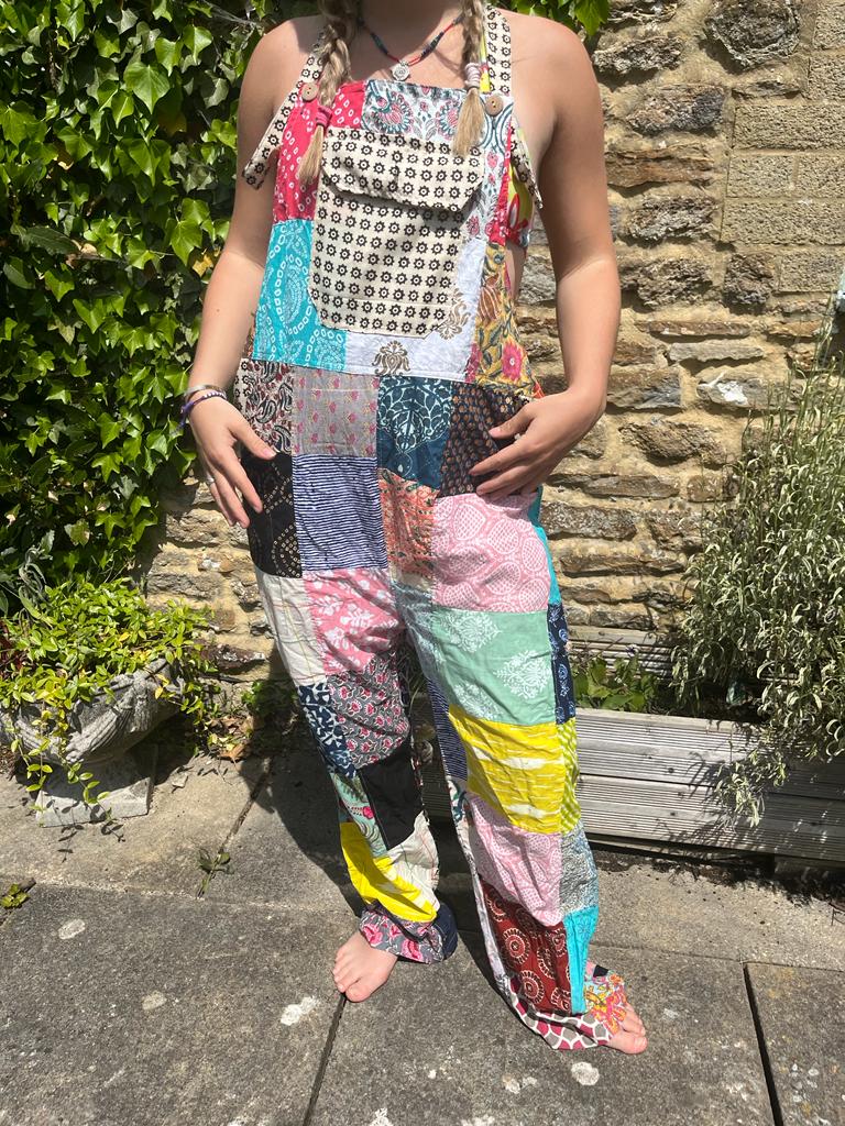 Boho Patch Work Multi Coloured Cotton Dungarees