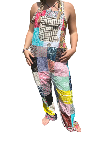 Boho Patch Work Multi Coloured Cotton Dungarees