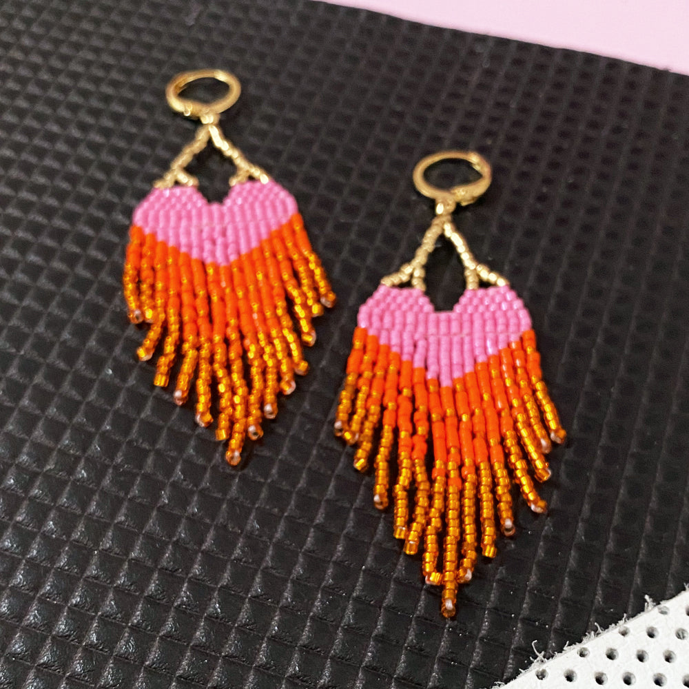 LOVE Earrings - Pink + Orange Ombre Fringe