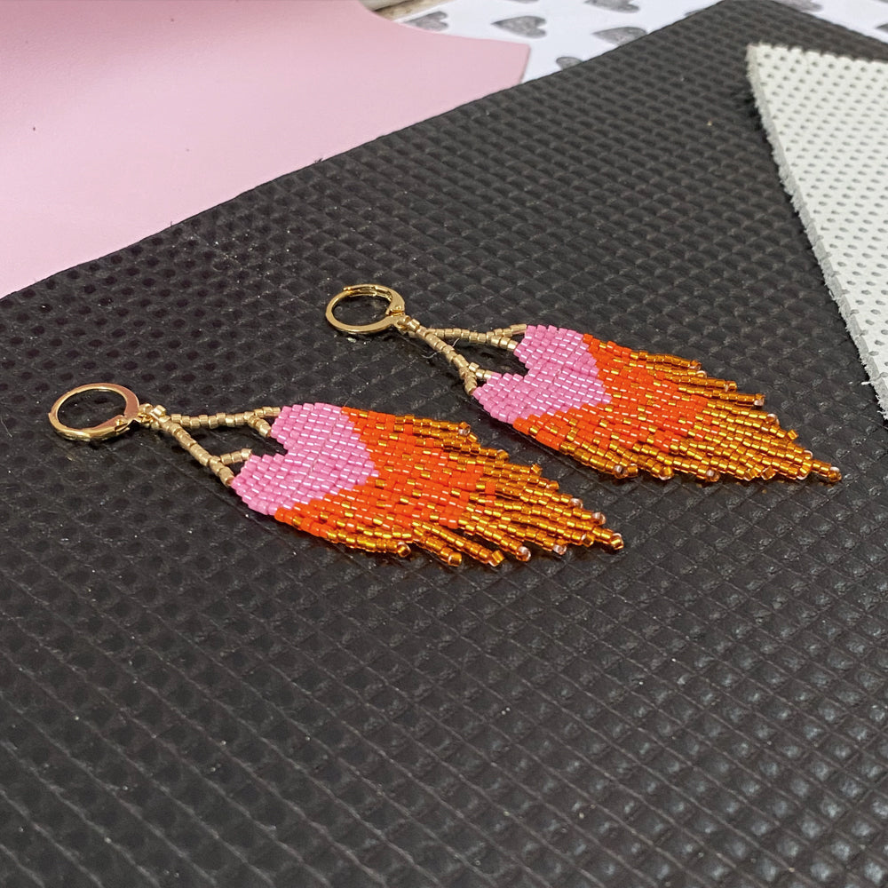 LOVE Earrings - Pink + Orange Ombre Fringe