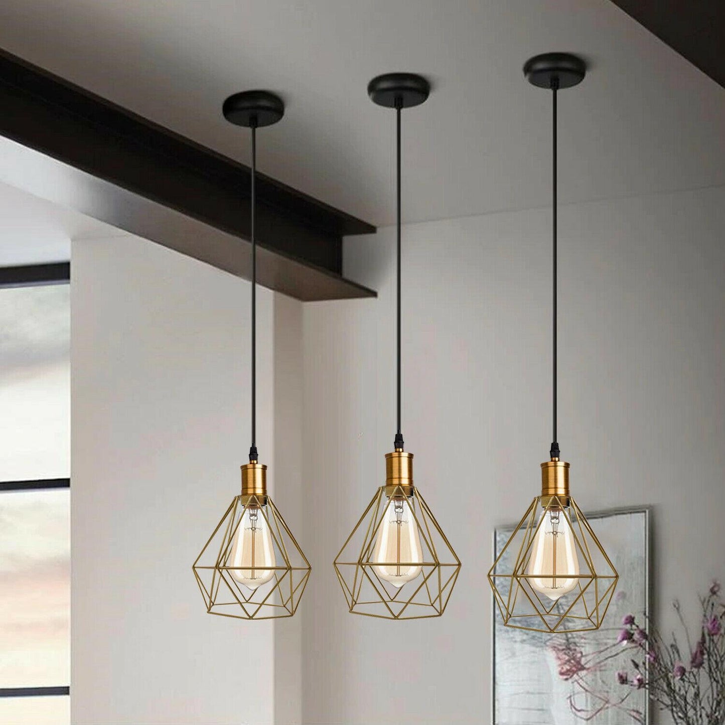 Modern Diamond Cage Pendant Light Fitting Geometric Wire Cage