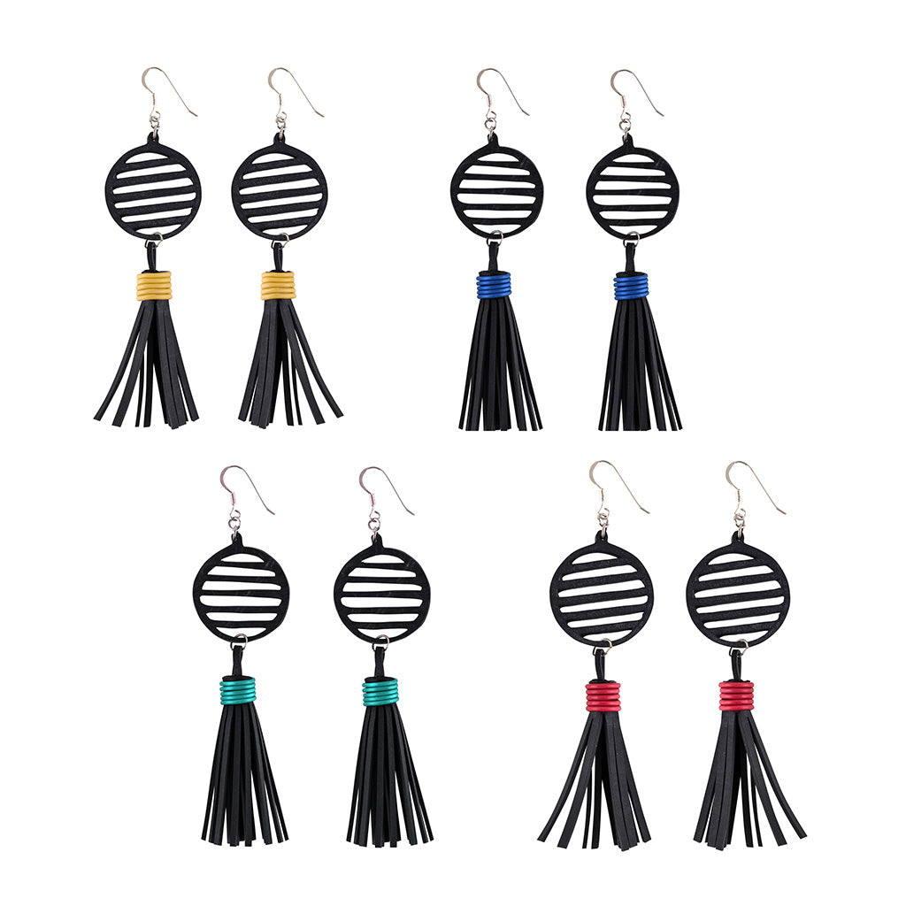 Lunar Recycled Rubber Tassel Earrings product view