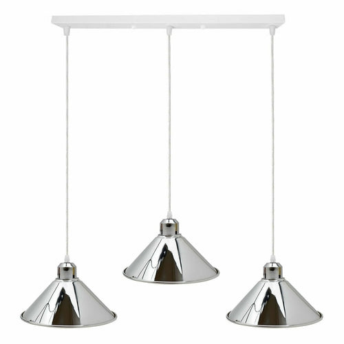 Modern Industrial Chrome 3 Way Ceiling Pendant Light Metal Cone Shape