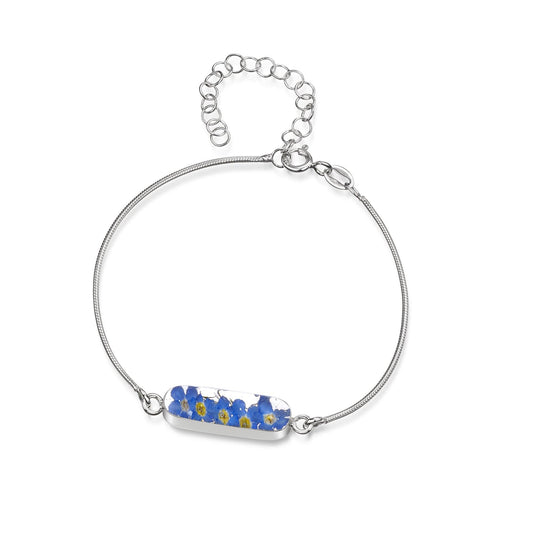 Forget-me-not bracelet | Sterling silver snake bracelet with real